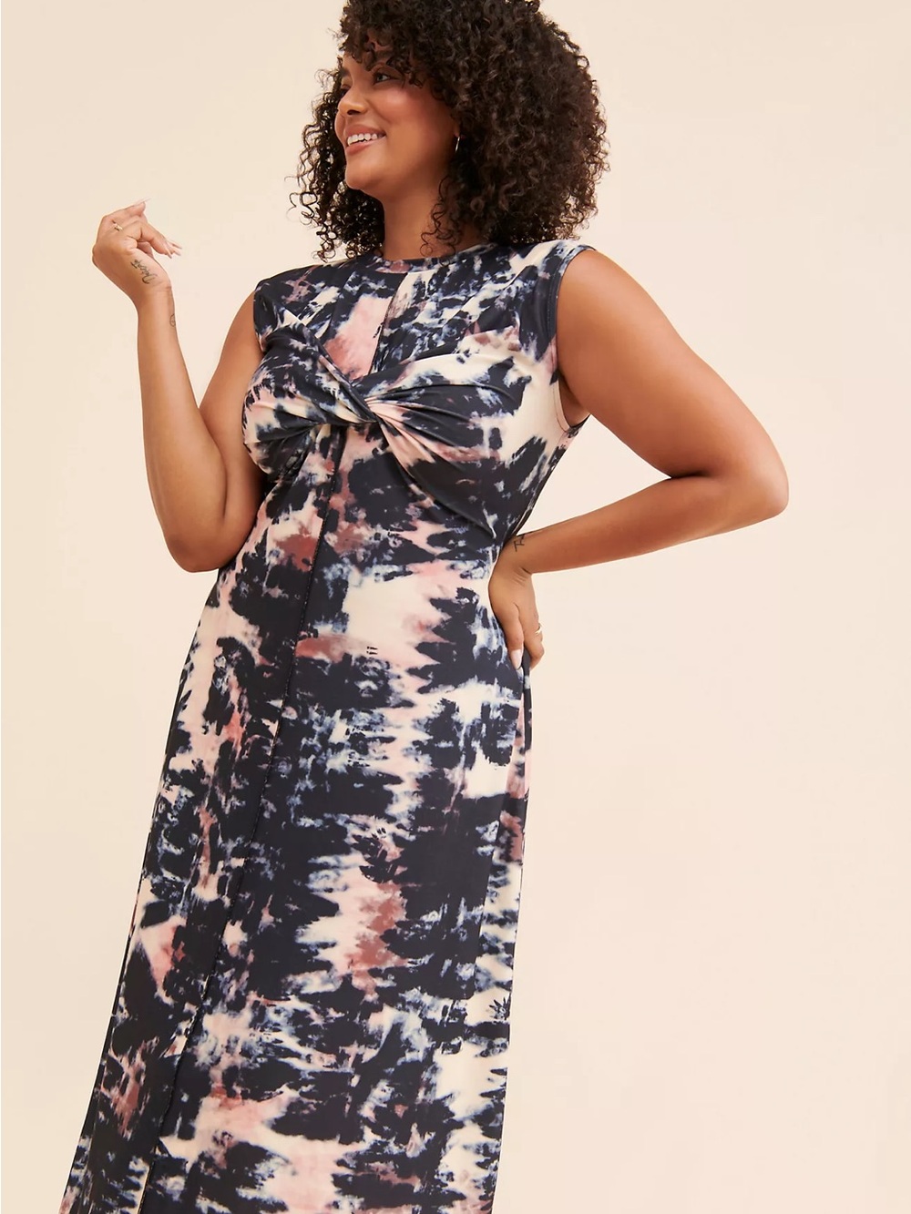 Eloquii Navy Cream Tie-Dye Twist-Front Maxi Dress SZ 18/20